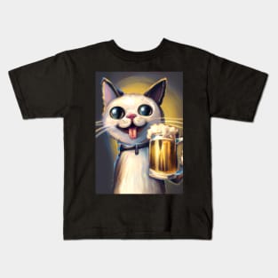 Happy Cat with Beer Kids T-Shirt